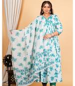  women's cotton floral printed 3/4th sleeve v-neck embroidered work anarkali kurta with dupatta