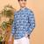  men's cotton handblock print  nehru collar with  solid fashion patti short kurta (blue )