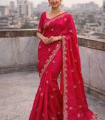 Rani Pink Color Dori embroidery work satin Saree 