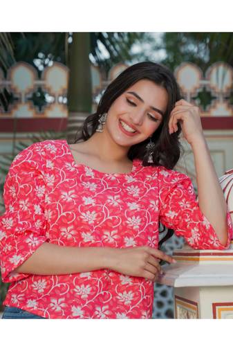 Yash gallery women's floral printed regular top (pink)