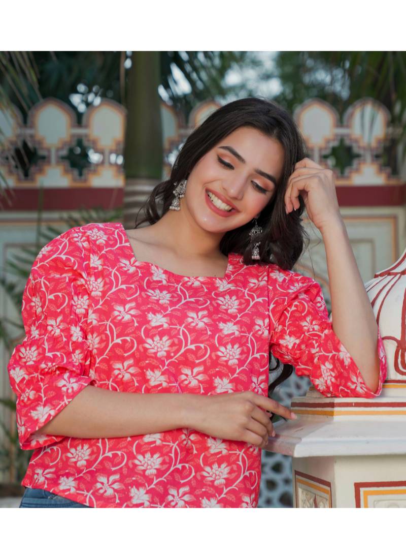 Yash gallery women's floral printed regular top (pink)