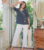 Yash gallery women's blue kantha stripe top (blue)