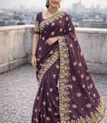 Lavender color thread work embroidered Saree Georgette silk saree