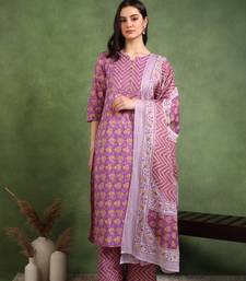 Yash gallery women's cotton floral printed gotta patti straight kurta with printed pant & dupatta