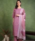 Yash gallery women's cotton floral printed gotta patti straight kurta with printed pant & dupatta