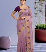 Lavender color Sequences and multi thread Saree satin sarees 