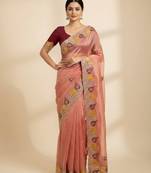 Peach color Sequences and multi thread Saree satin sarees 