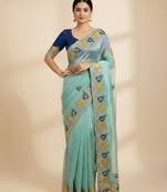 Sky Blue color Sequences and multi thread Saree satin sarees 