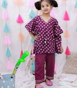 Pure cotton badhani kaftan & plazao set for girls  purple