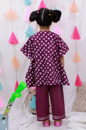 Pure cotton badhani kaftan & plazao set for girls  purple