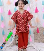 Pure cotton badhani kaftan & plazao set for girls  red