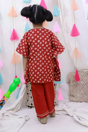 Pure cotton badhani kaftan & plazao set for girls  red