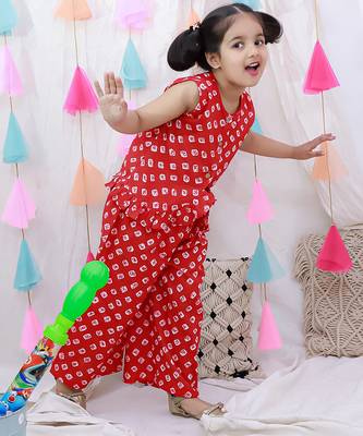 Pure cotton badhni crop top  with plazao set for girls  red 2