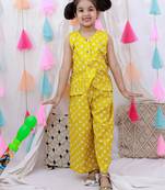 Pure cotton badhni crop top  with plazao set for girls  yellow