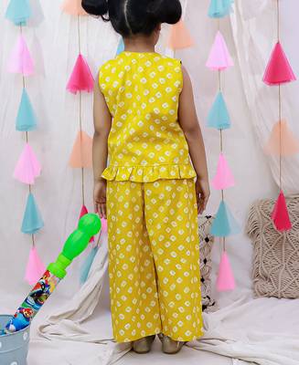 Pure cotton badhni crop top  with plazao set for girls  yellow 2