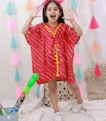 Kaftan style dress with hairband for girls  red