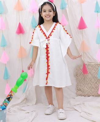 Kaftan style dress with hairband for girls  white 1