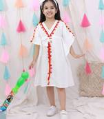 Kaftan style dress with hairband for girls  white