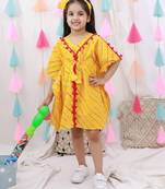 Kaftan style dress with hairband for girls  yellow