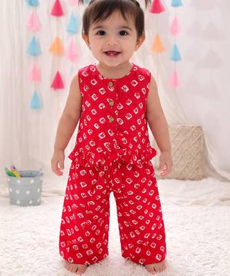Pure cotton badhni crop top  with palazzo set for infant girls  red 1