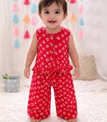 Pure cotton badhni crop top  with palazzo set for infant girls  red