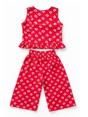 Pure cotton badhni crop top  with palazzo set for infant girls  red 2