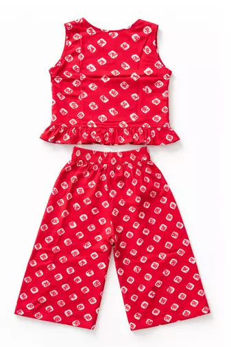 Pure cotton badhni crop top  with palazzo set for infant girls  red