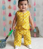 Pure cotton badhni crop top  with palazzo set for infant girls  yellow