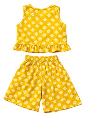 Pure cotton badhni crop top  with palazzo set for infant girls  yellow 2
