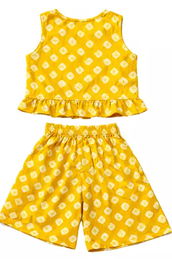 Pure cotton badhni crop top  with palazzo set for infant girls  yellow