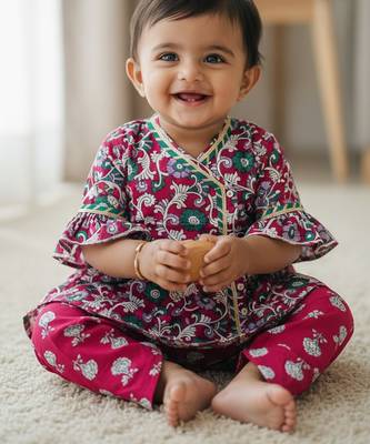 Indowestern angarakha kurti with dhoti  for infant girls  red 1
