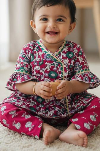 Indowestern angarakha kurti with dhoti  for infant girls  red