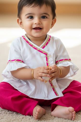 Indowestern angarakha kurti with dhoti  for infant girls  white