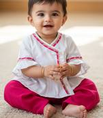 Indowestern angarakha kurti with dhoti  for infant girls  white