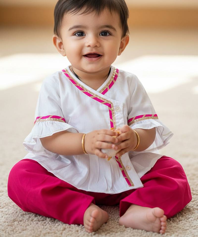 Indowestern angarakha kurti with dhoti  for infant girls  white