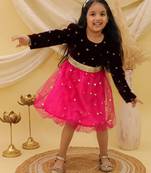 Full sleeves velvet party frock for girls  wine