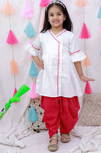 Indowestern angarakha kurti with dhoti  for girls  white