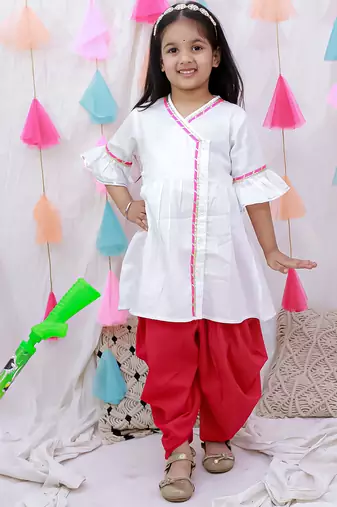Indowestern angarakha kurti with dhoti  for girls  white