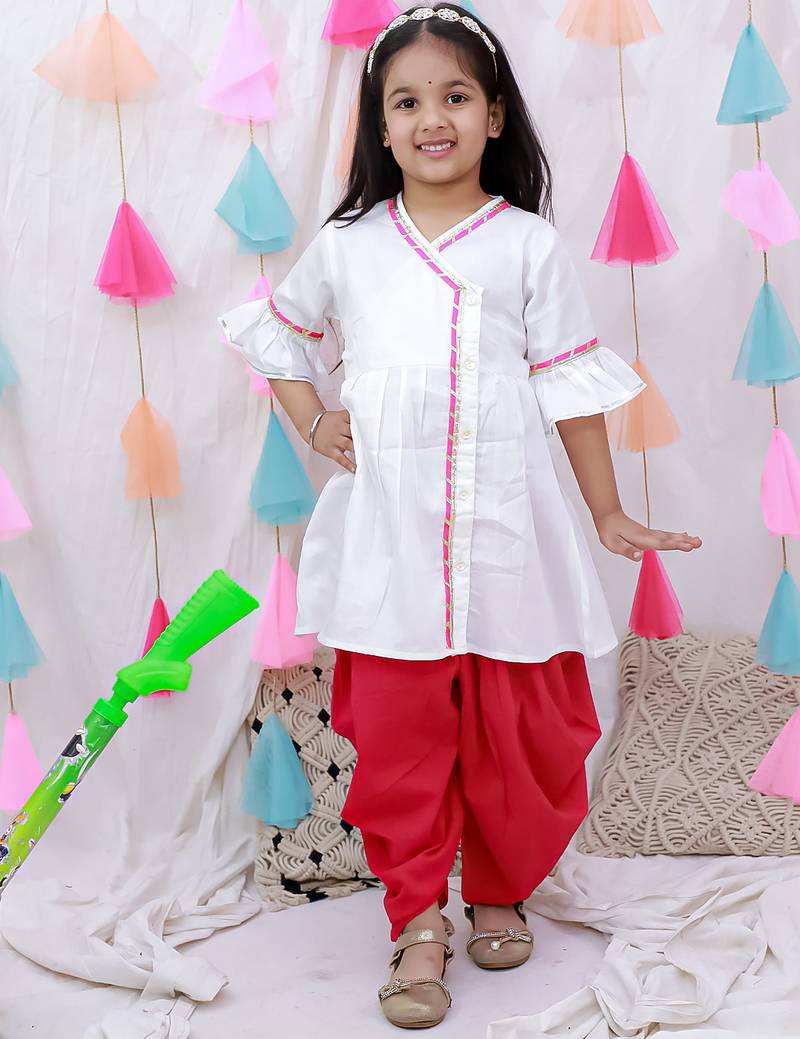 Indowestern angarakha kurti with dhoti  for girls  white