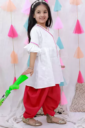 Indowestern angarakha kurti with dhoti  for girls  white