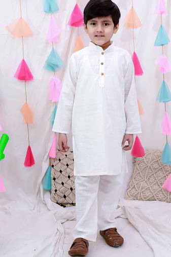 full sleeves  kurta pajama set for boys  white