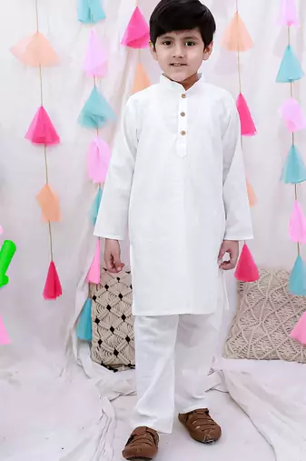 full sleeves  kurta pajama set for boys  white
