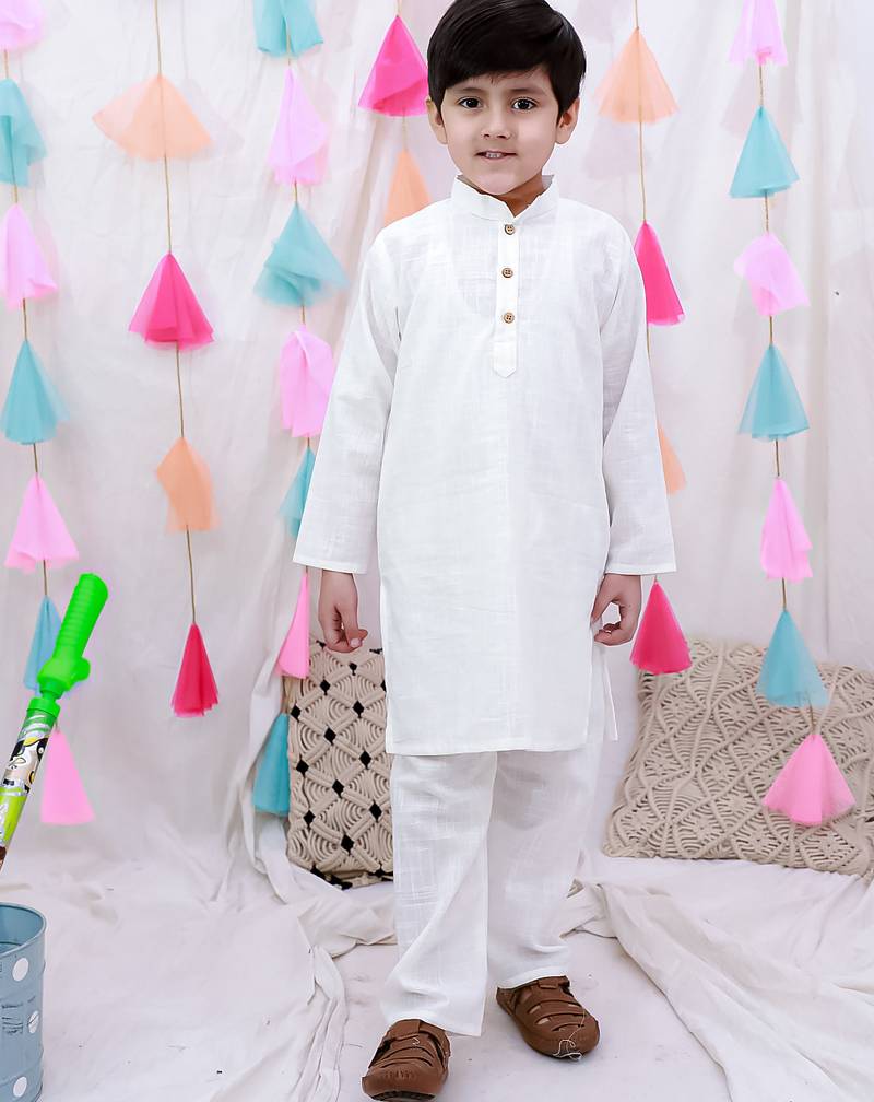 full sleeves  kurta pajama set for boys  white