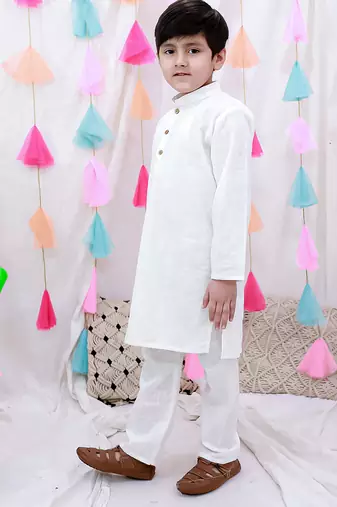 full sleeves  kurta pajama set for boys  white