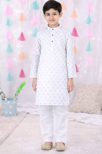 full sleeves  kurta pajama set for boys  white