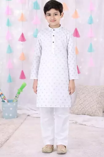 full sleeves  kurta pajama set for boys  white