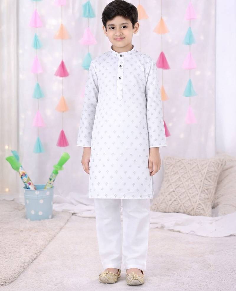 full sleeves  kurta pajama set for boys  white