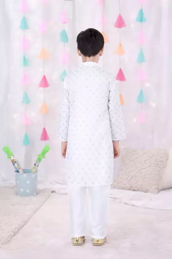 full sleeves  kurta pajama set for boys  white
