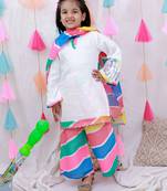 Embroidered quater sleeves suit set with dupatta for girls  white