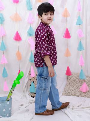 Fullsleeves bandhni short kurta for boys  purple 2